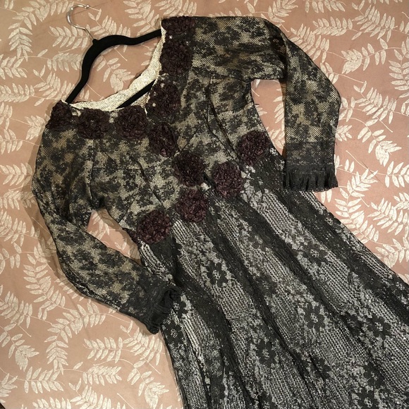 Vintage Blk Lace OOAK Handmade Formal Silver Dress - Picture 3 of 16